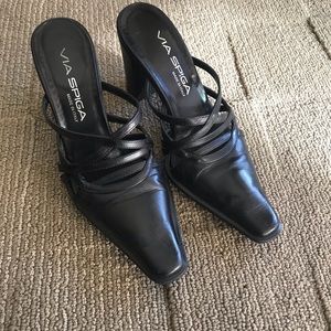 Via Spiga Black Block Heel Mule